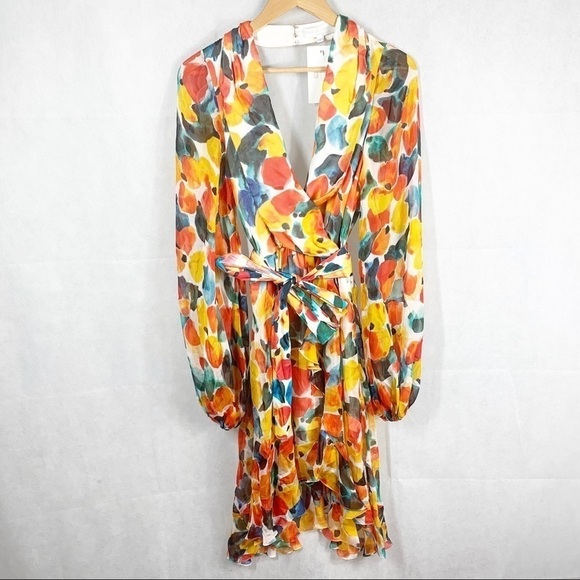 Caroline Constas Olivia Silk wrap style dress in Saffron